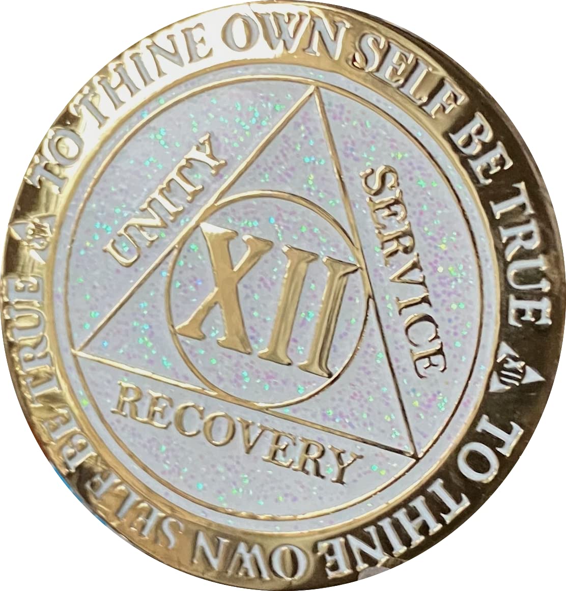 12 Year Aa Medallion Reflex White Glitter Gold Plated Color Chip
